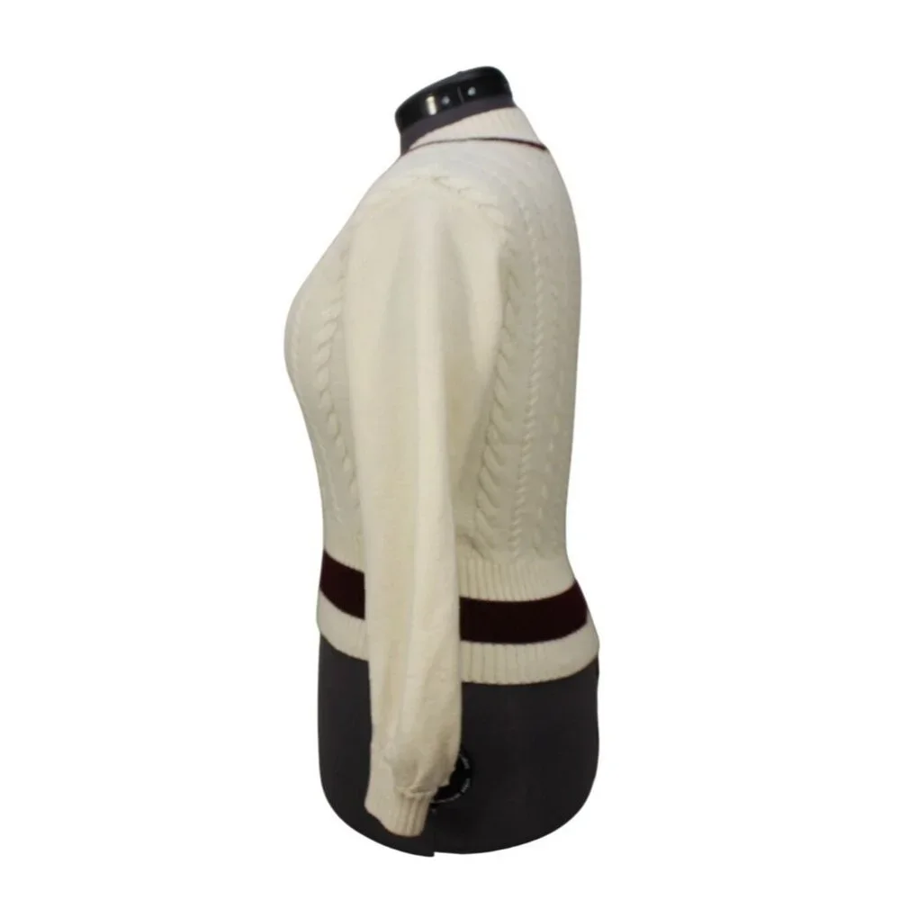 Claudie‎ Pierlot women's cable knit v-neck cricketer preppy pullover sweater 1